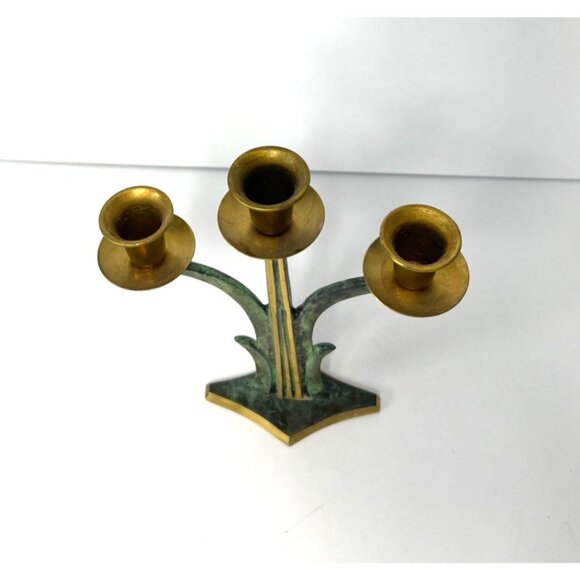 Vintage Dayagi Jerusalem Brass Patina 3-Arm Candelabra 8.5" High MCM Design - Picture 6 of 8